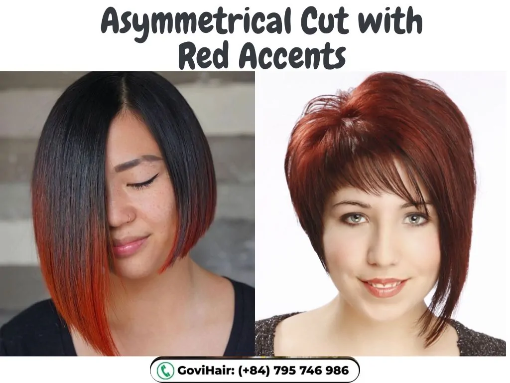 22 Best Red Highlights on Black Hair That Are Trending in 2026 29 Asymmetrical Cut with Red Accents