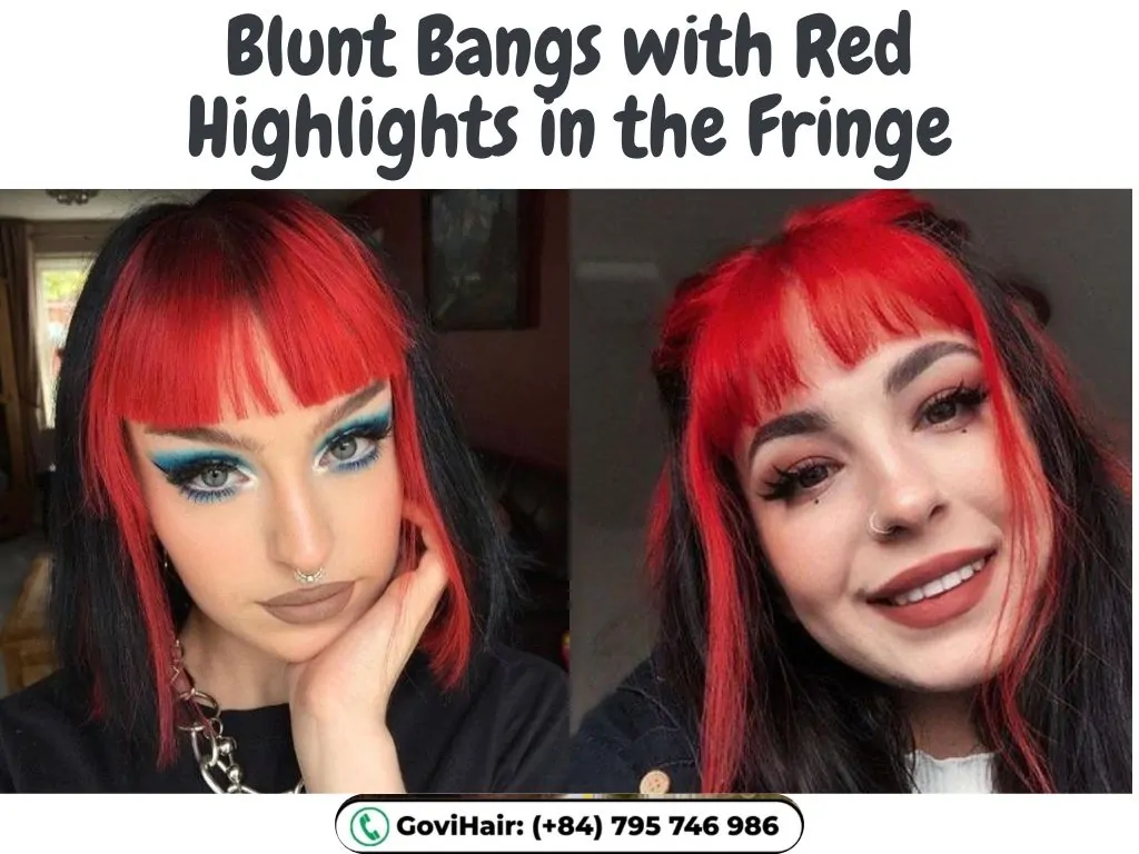 22 Best Red Highlights on Black Hair That Are Trending in 2026 30 Blunt Bangs with Red Highlights in the Fringe