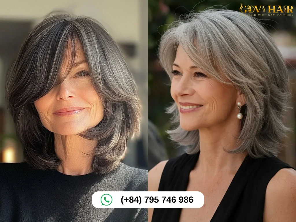 Top 10 Salt and Pepper Hairstyles for Women 12 Salt and Pepper Layered Lob