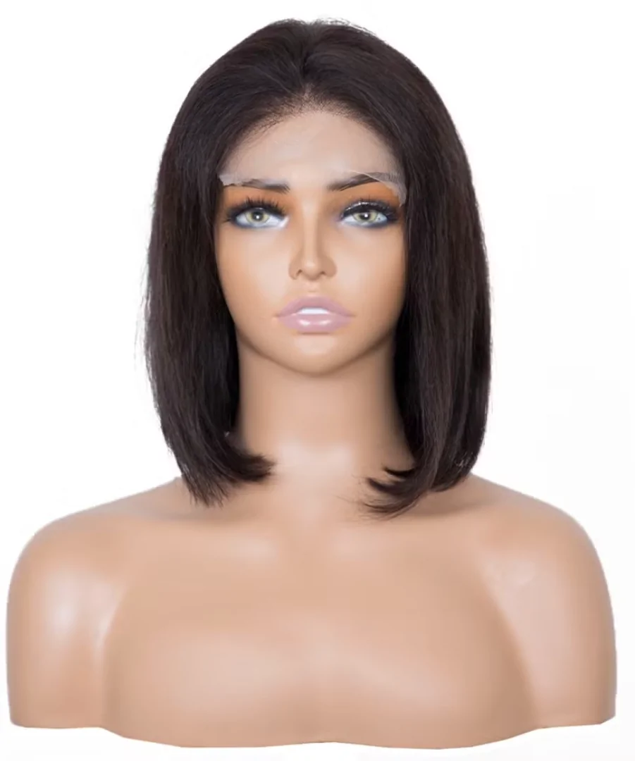 Straight Human Hair Bob Wig 13x4 Lace Front 12 Inch 250% Density Black Color - Image 2