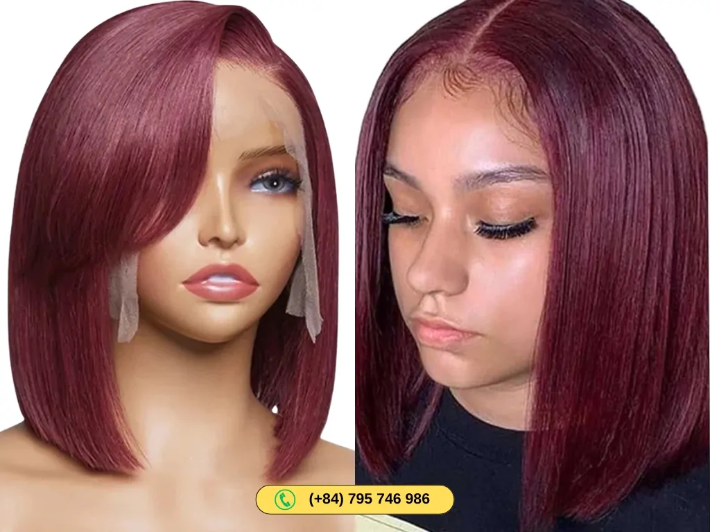 Transparent lace front human hair bob wigs burgundy color