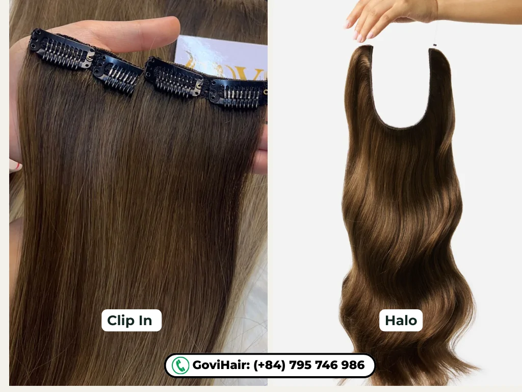 Brown Clip In vs Halo Extensions