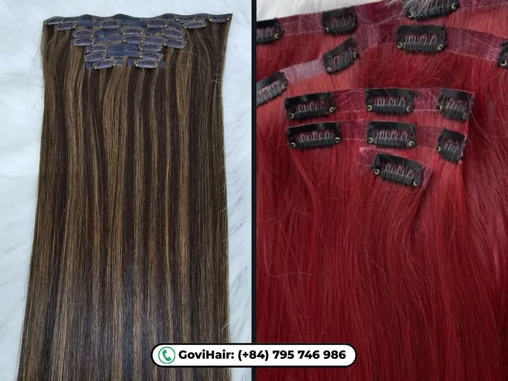 Clip in hair extensions in brown and red shades