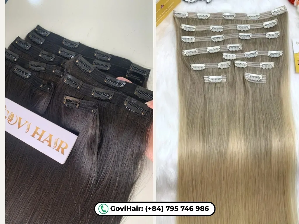 Black and blonde clip in hair extensions