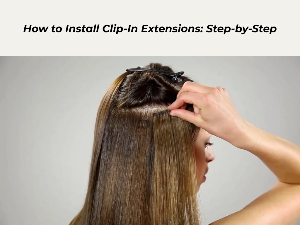 A woman installing clip-in hair extensions