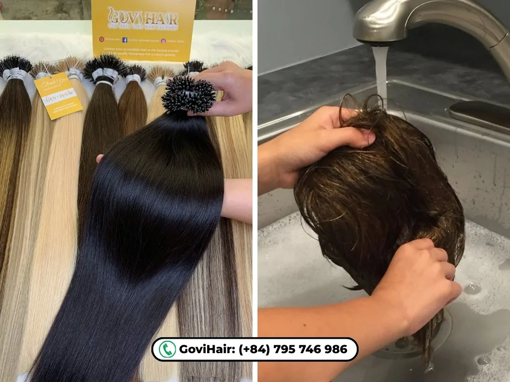 Nanoring hair extensions and washing hair extensions