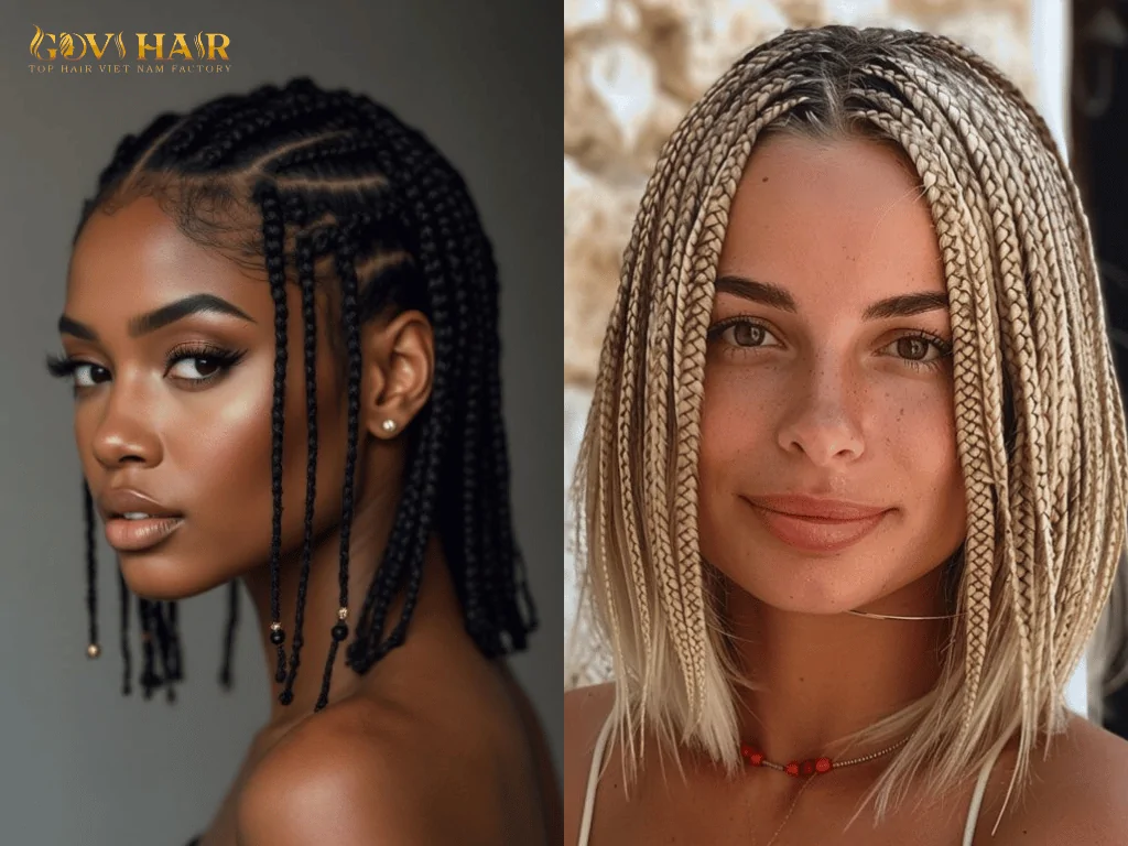 Cornrow and box braid hairstyles with neat, defined plaits