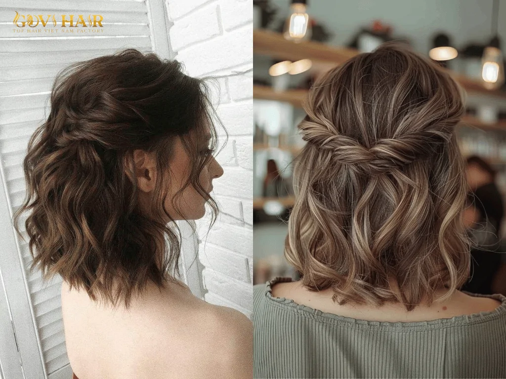Elegant half-up, half-down hairstyle with soft waves
