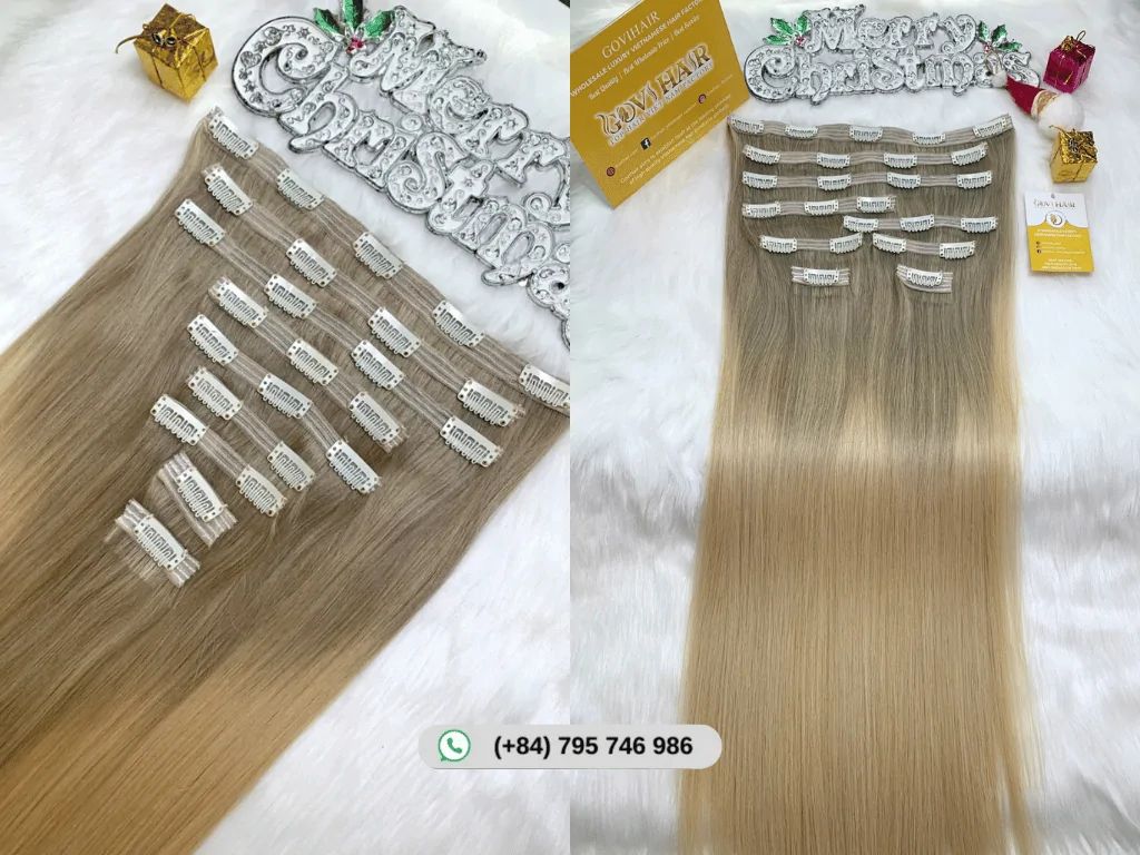 Ombre highlights on long human hair extensions