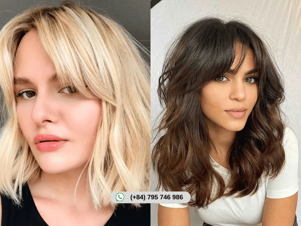 Side bangs adding balance to a round face shape