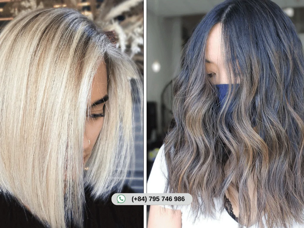 Texturized blunt bangs styled with modern layers