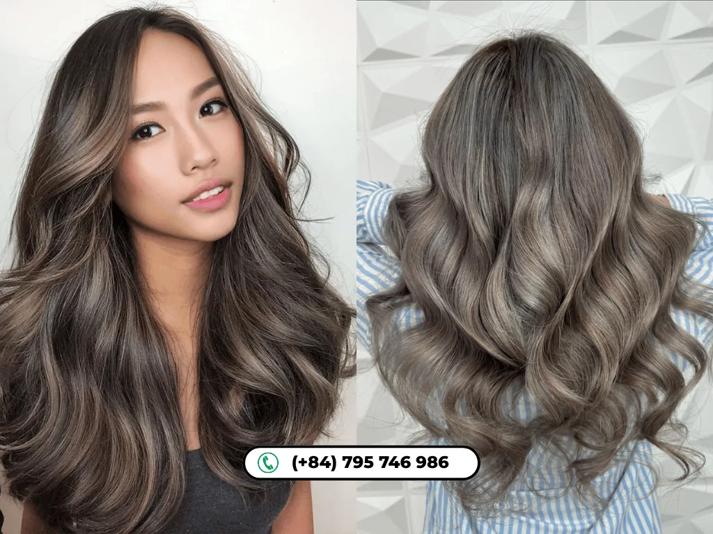 Ash brown hair color with cool gray hues