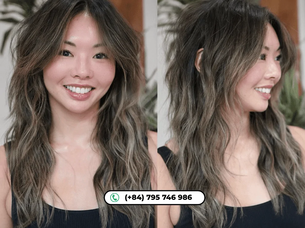 Mushroom ash brown hair color with beige-ash blend