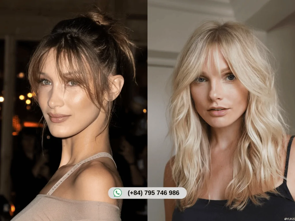 Wispy bangs giving a light, airy finish to the hair