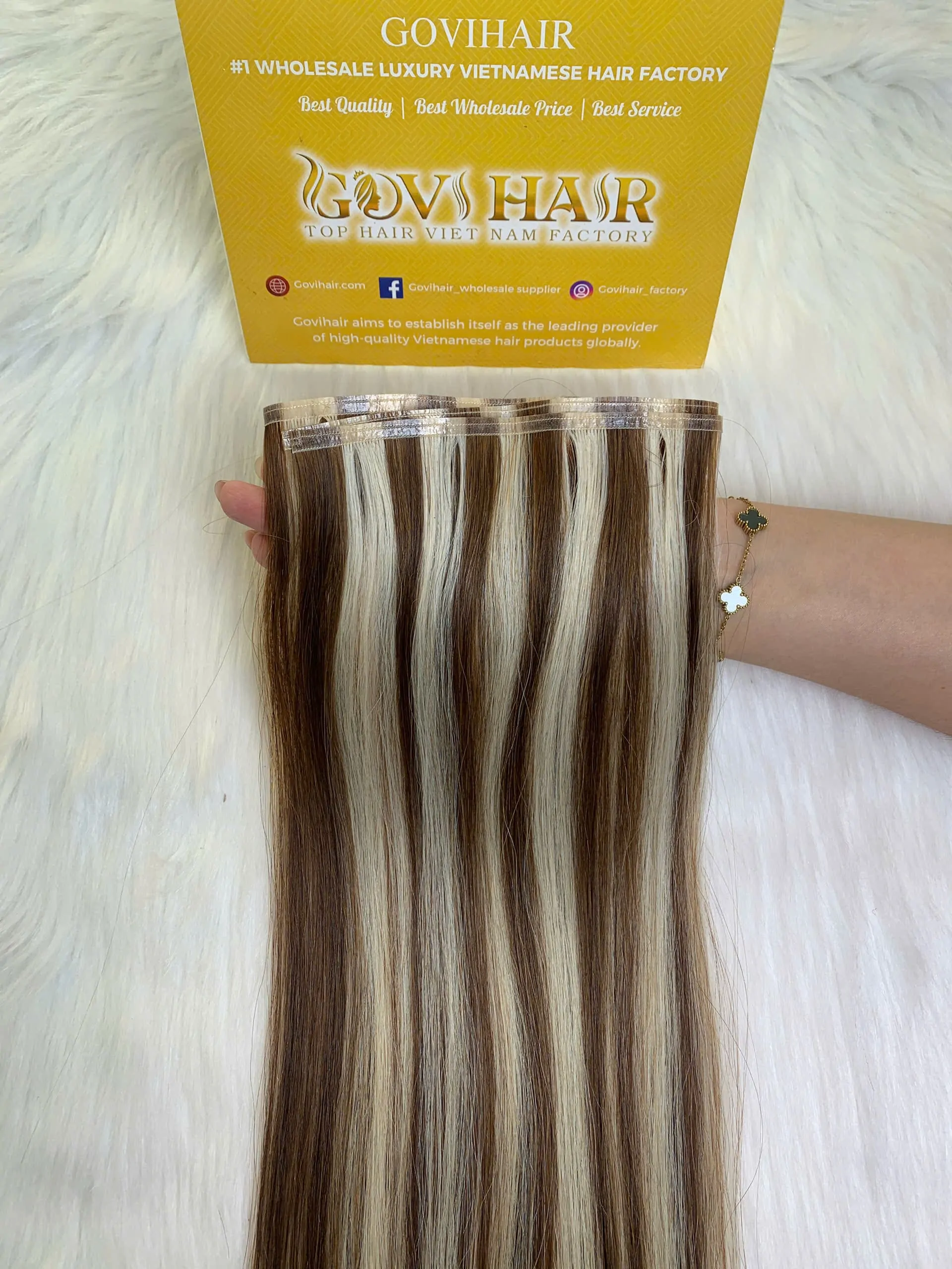 100% Human Hair Flat Weft Hair Extensions Mix Piano Color