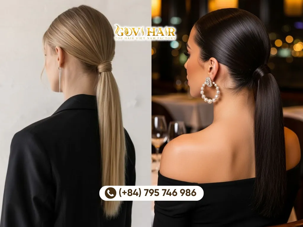 The sleek low straight ponytail is minimalist perfection