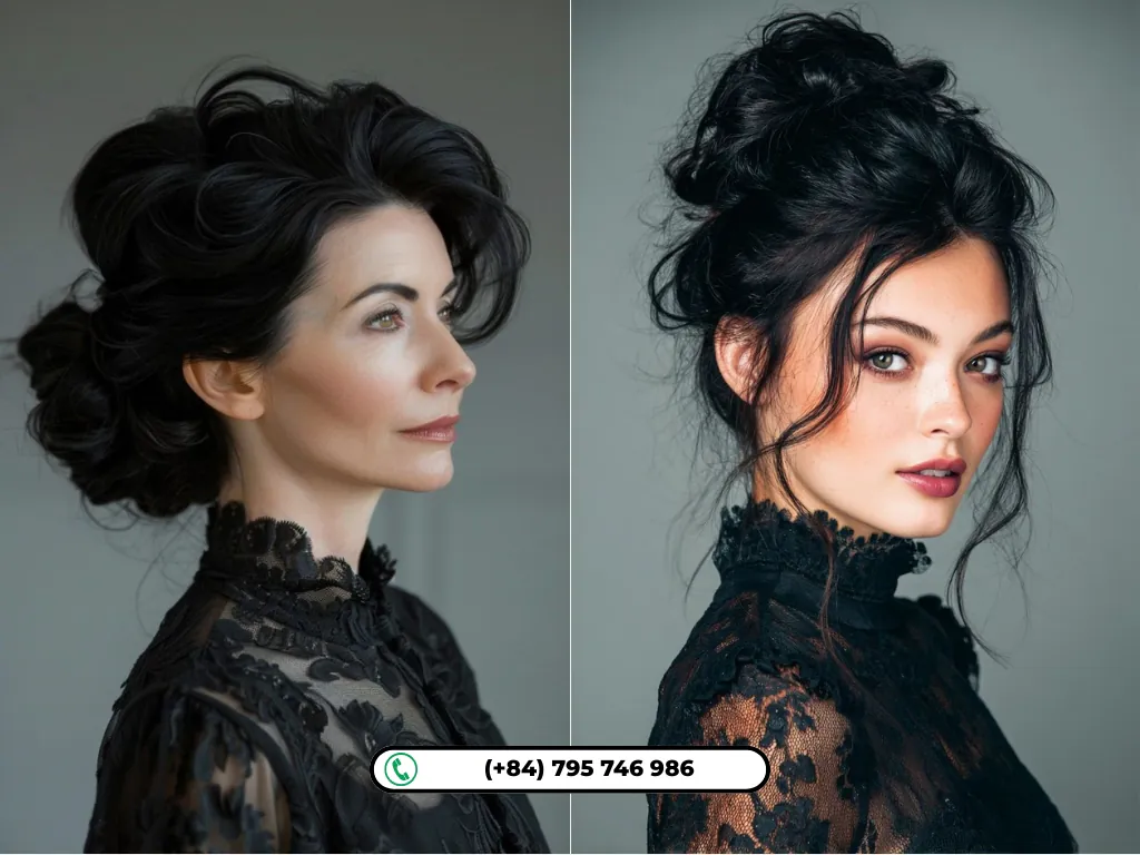 Jet black hair and blue eyes​