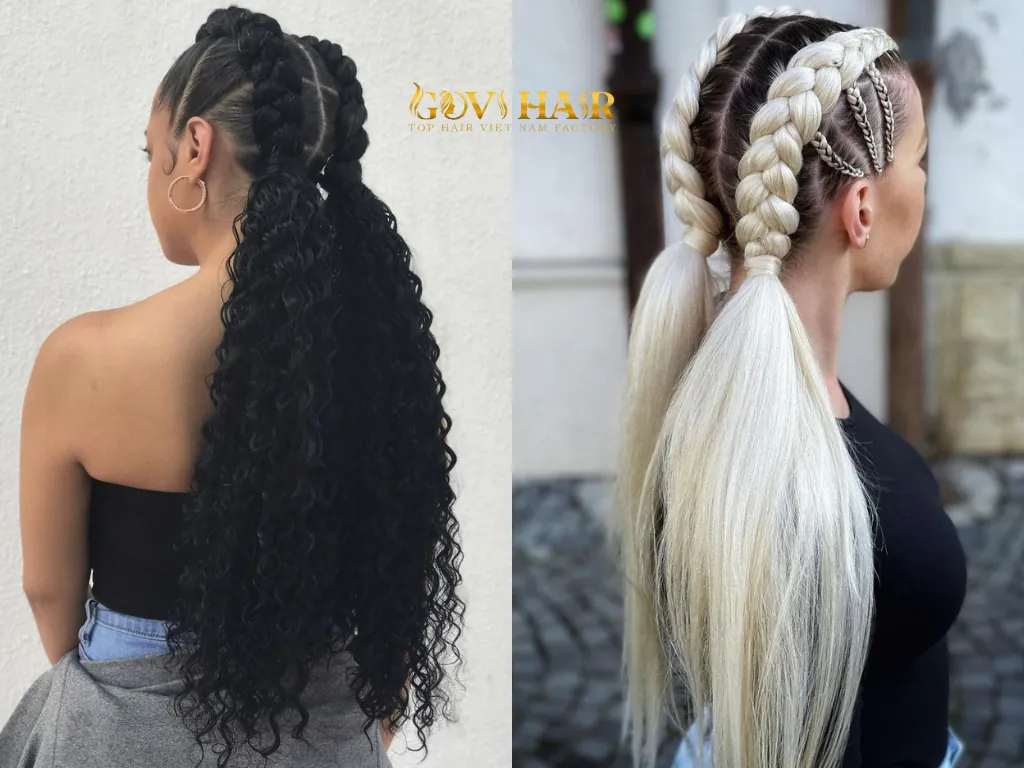 Braided sections lead into a relaxed bun, with weave adding volume and texture