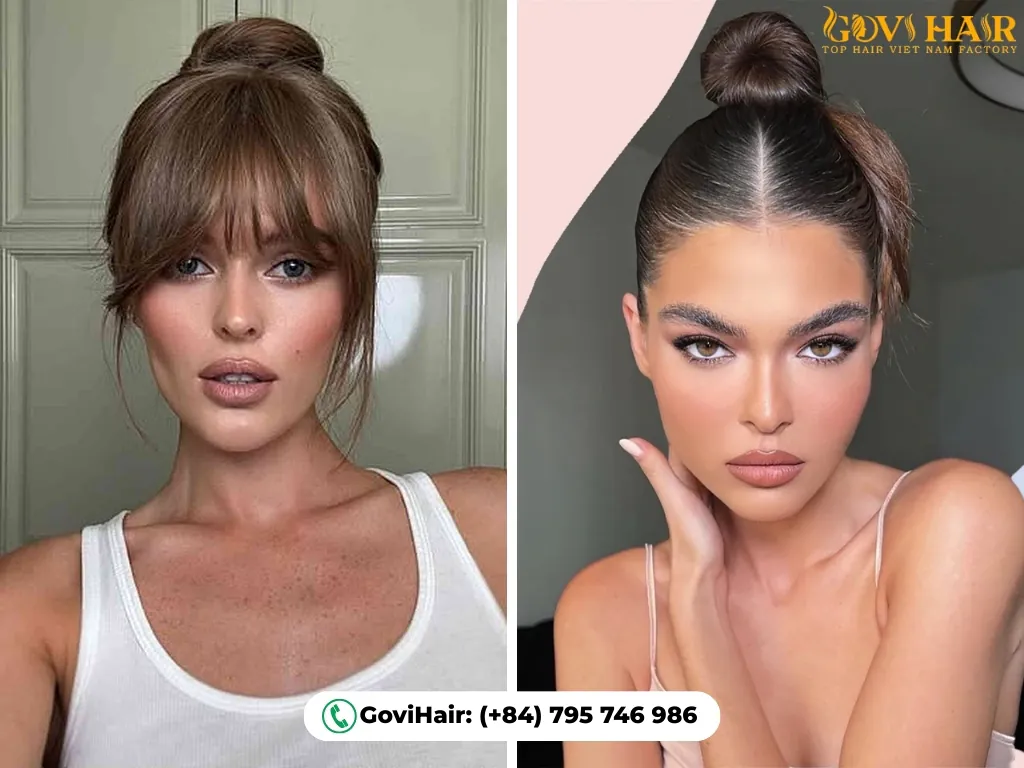 Bun style: face-framing bangs or sleek no bangs