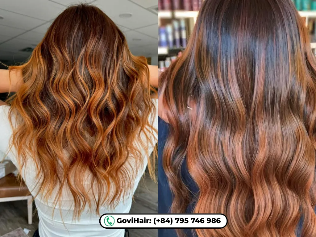 Sun-kissed copper painting that looks effortless on wavy hair.