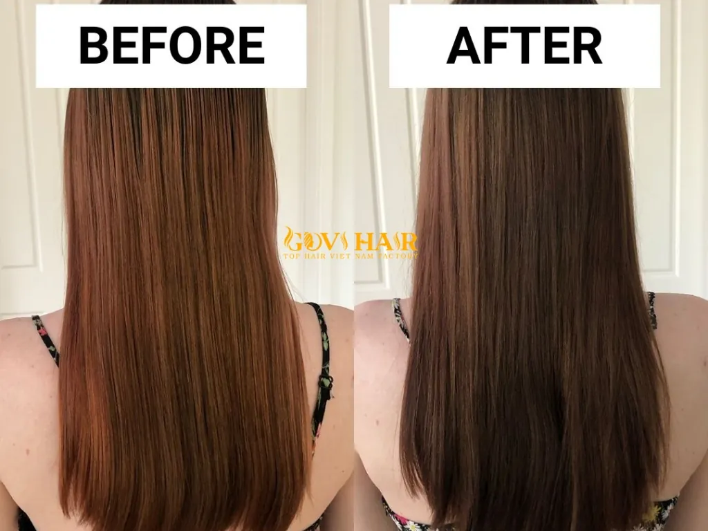 Correcting dark brown hair with green toner