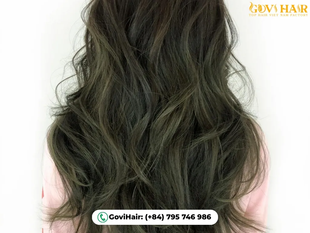 Distinct ash olive green two-tone hair