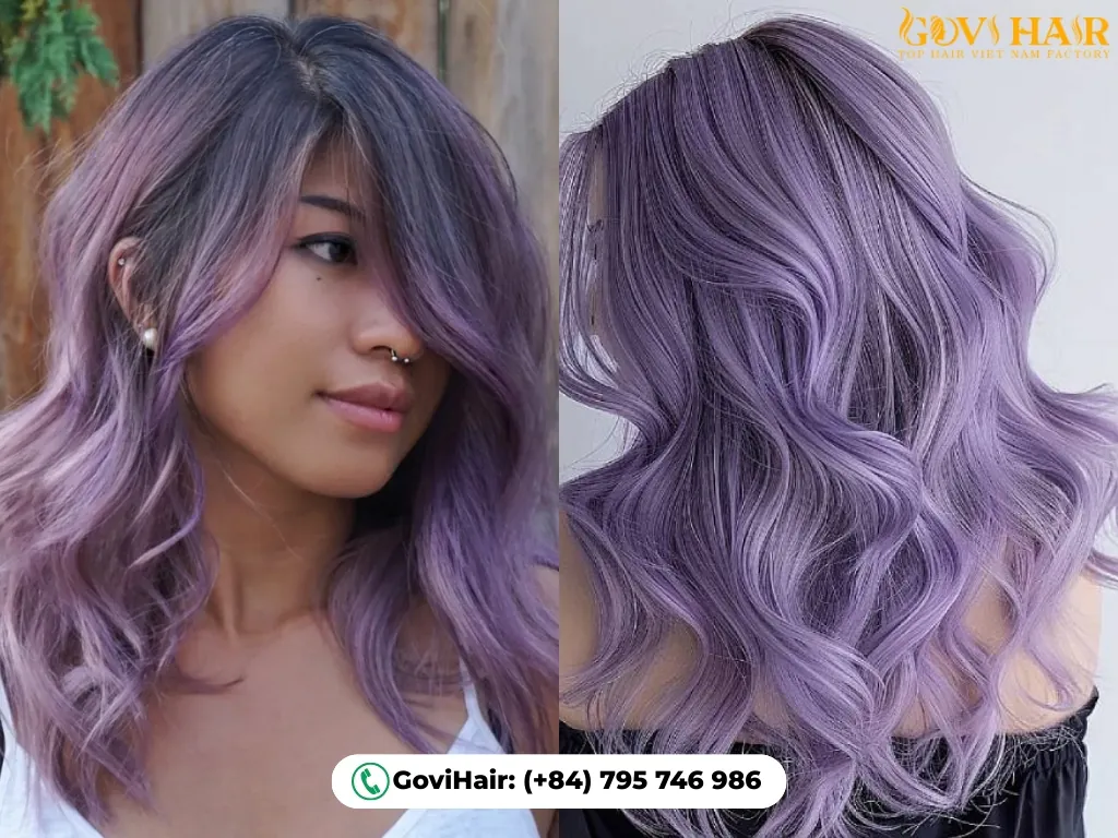 Dreamy lavender violet two-tone hair