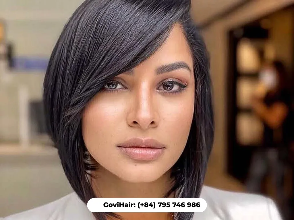 Glamorous bob weave with swoop bangs