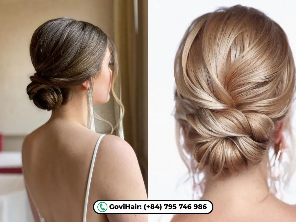 Soften a broad forehead with a chic, face-framing low bun.