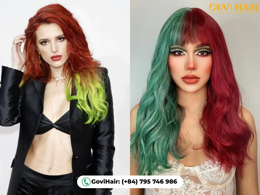 Moody two-tone red green hairstyle