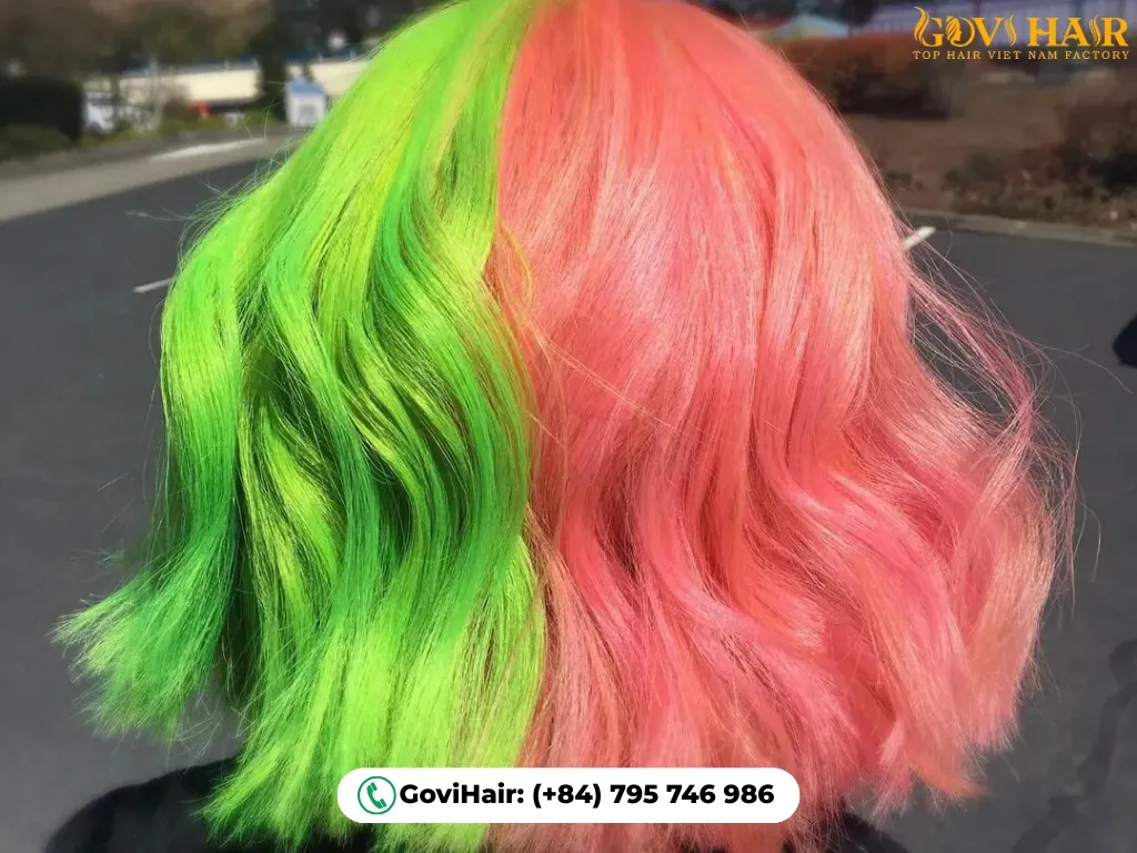 Neon split tone two-color hair