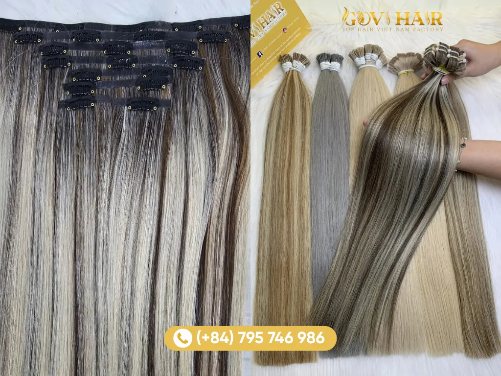 Platinum highlights on black hair with extensions