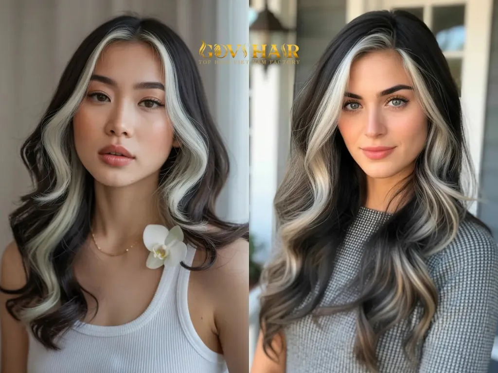 Platinum highlights color on black hair is popular in Europe and North America