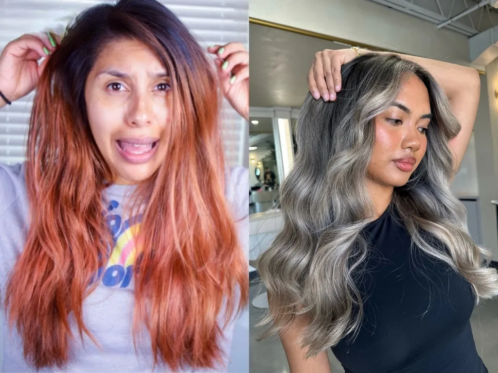 Rusty orange hair can be toned using dark ash blonde