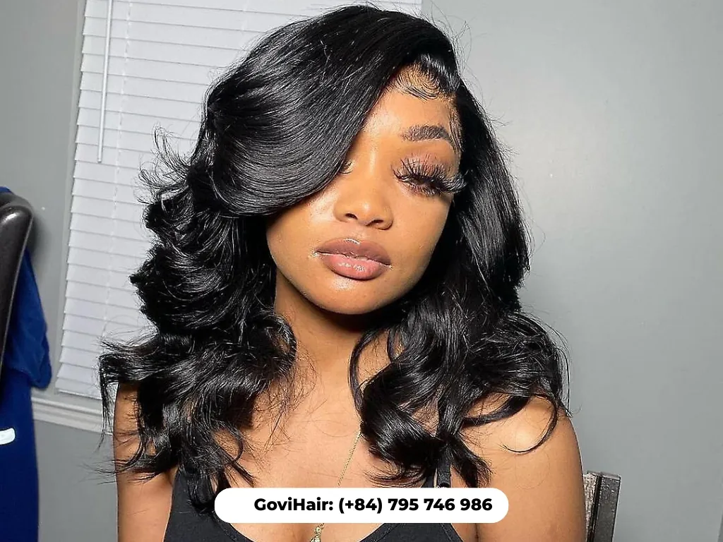 Short bob weave with body waves
