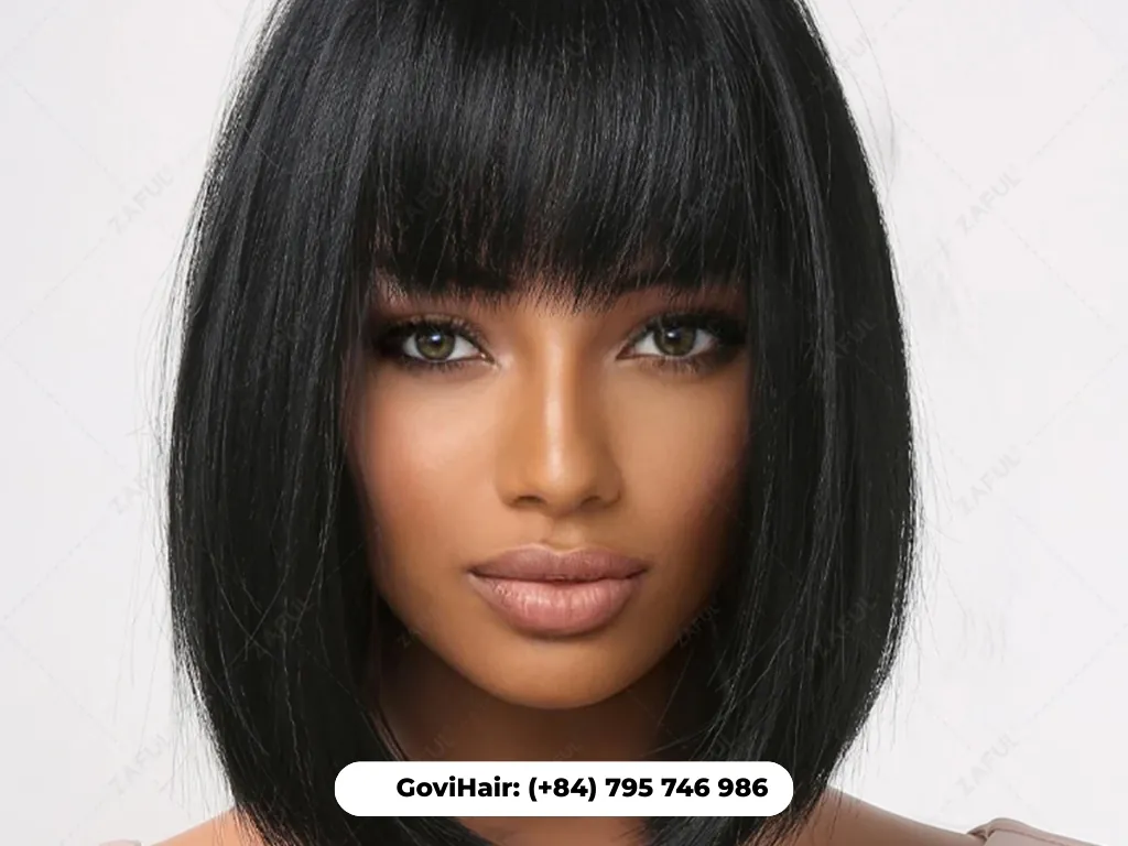 Short bob weave with wispy bangs