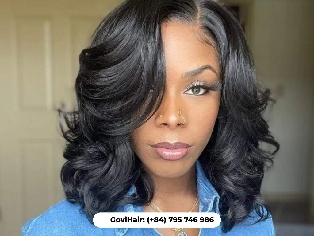Soft curly bob weave with barrel curls