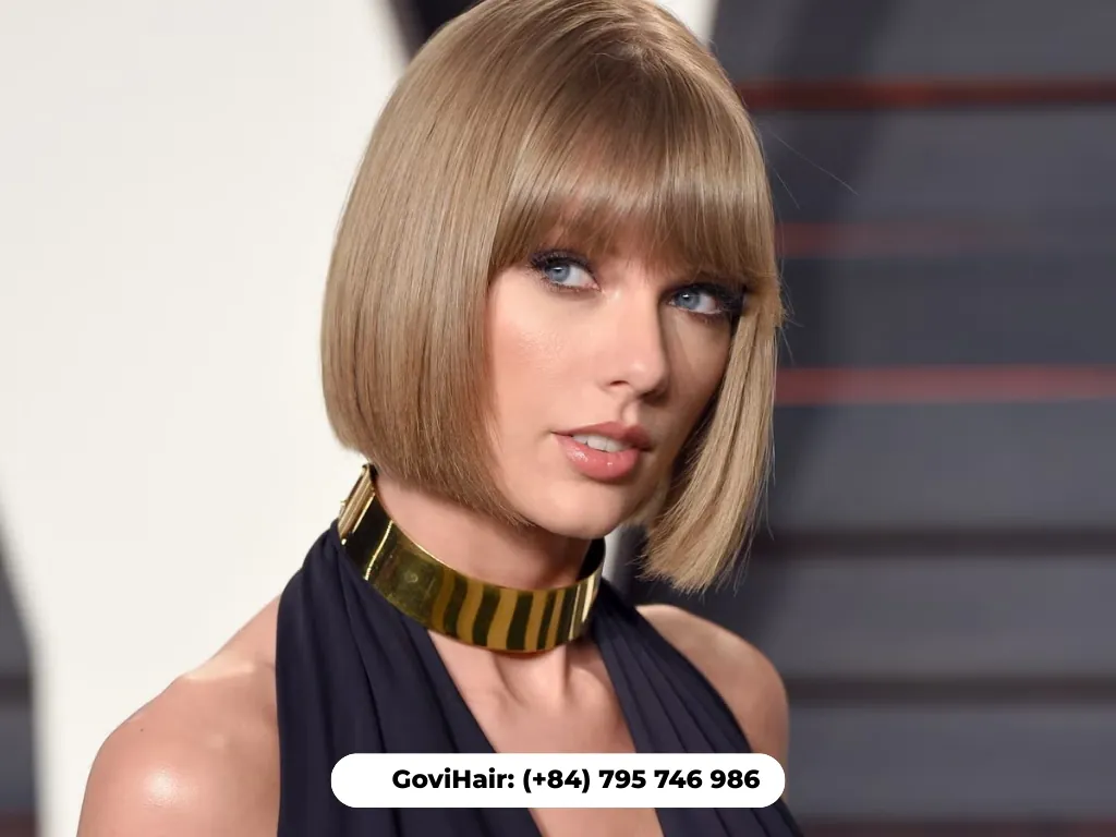 Weave bob with blunt statement bangs