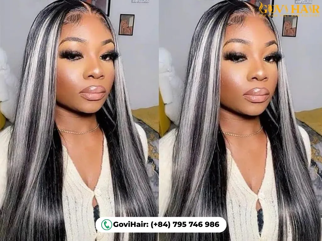 Y2K-inspired black white hair stripes