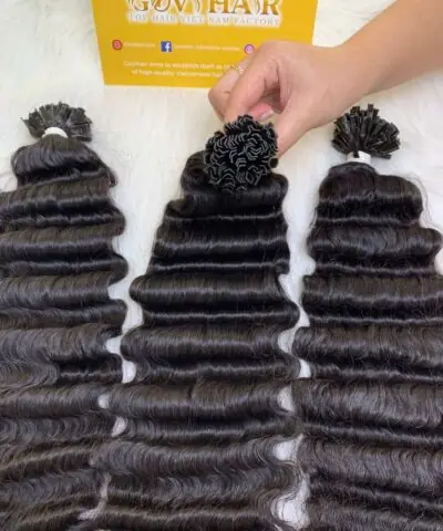 20 Inch Deep Wave Natural Black Color V Tip Hair Extensions
