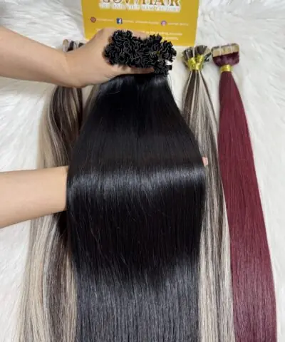Alternative view of 22 Inch Straight #1B Natural Black Color V Tip Hair Extensions