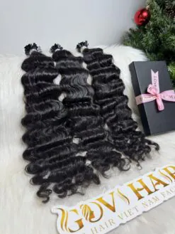 Deep Wave Natural Black Color Flat Tip Hair Extensions