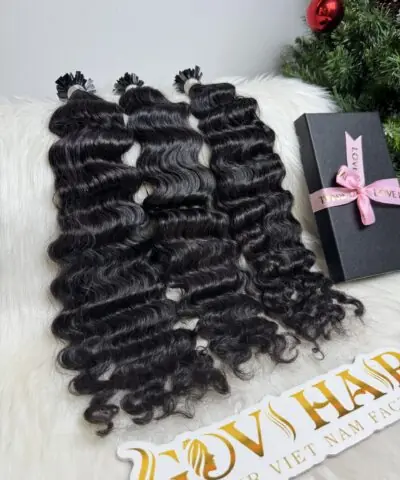 Deep Wave Natural Black Color Flat Tip Hair Extensions