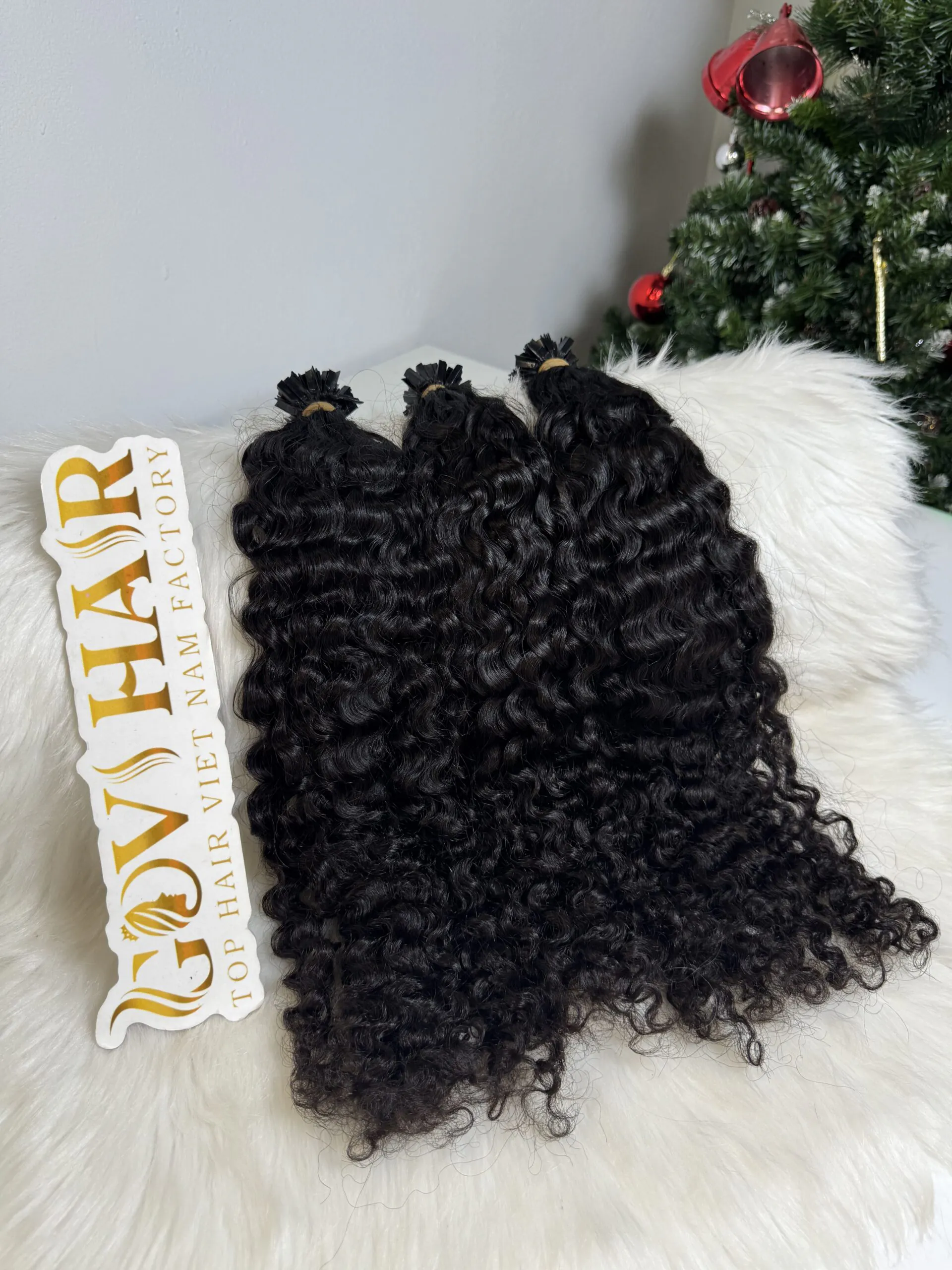 26 Inch Burmese Curly Natural Black Color V Tip Hair Extensions