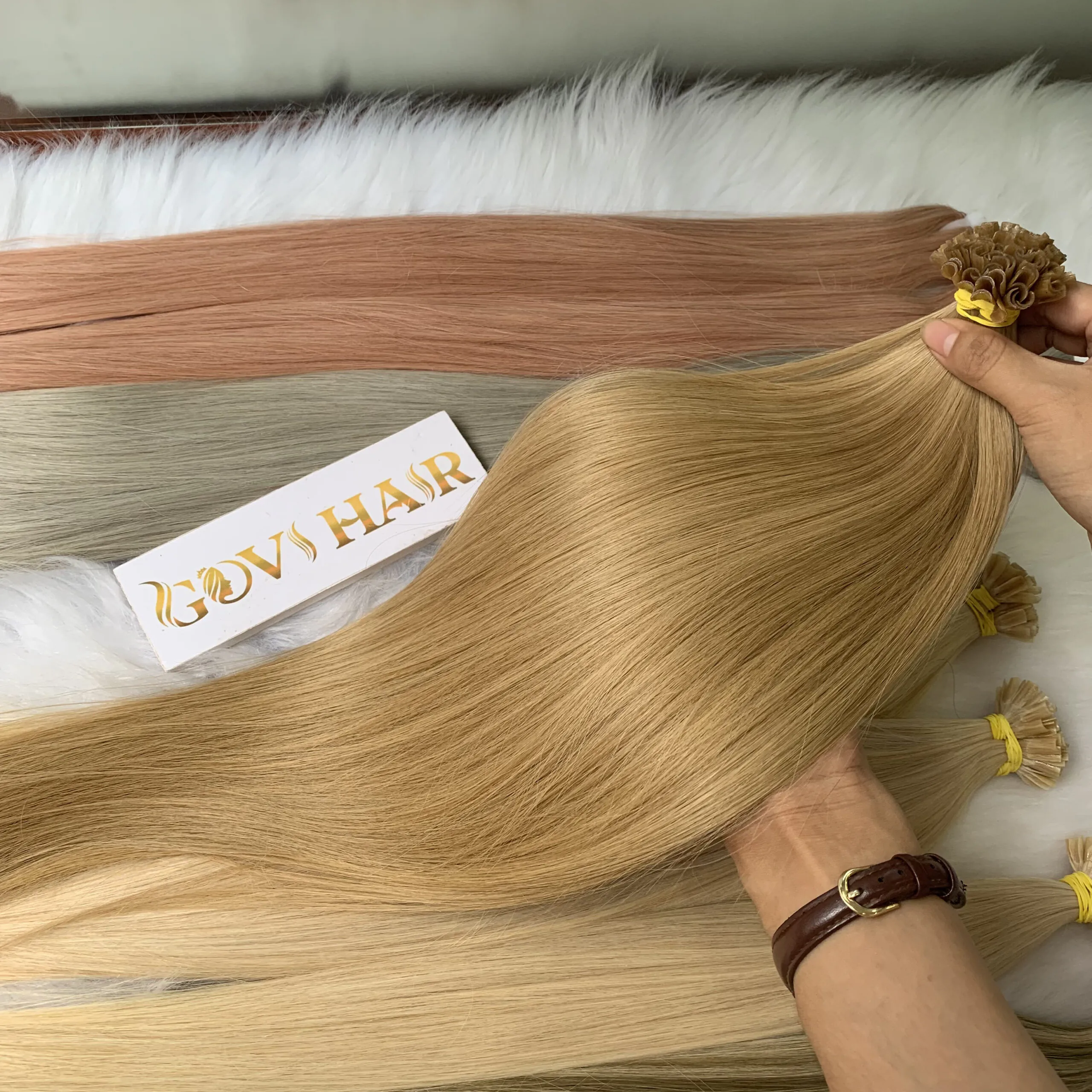 28 Inch Straight #24 Honey Blonde Color U Tip Hair Extensions