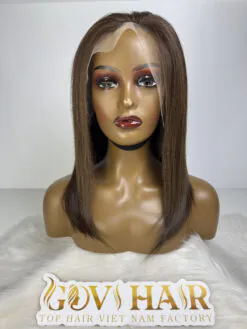 Human Hair Bob Wig 13×4 Lace Frontal 12 Inch 6c Color