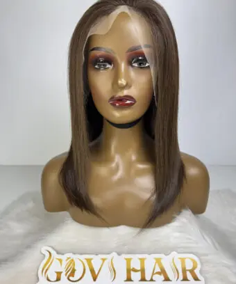 Human Hair Bob Wig 13×4 Lace Frontal 12 Inch 6c Color