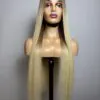 Straight Human Hair Closure Wig 7x7 HD Lace 28 Inch 180% Density Ombre Blonde Color