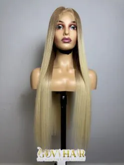 Straight Human Hair Closure Wig 7x7 HD Lace 28 Inch 180% Density Ombre Blonde Color