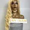 Natural Wave Human Hair Frontal Wig 13x4 HD Lace 28 Inch 250% Density Platinum Color